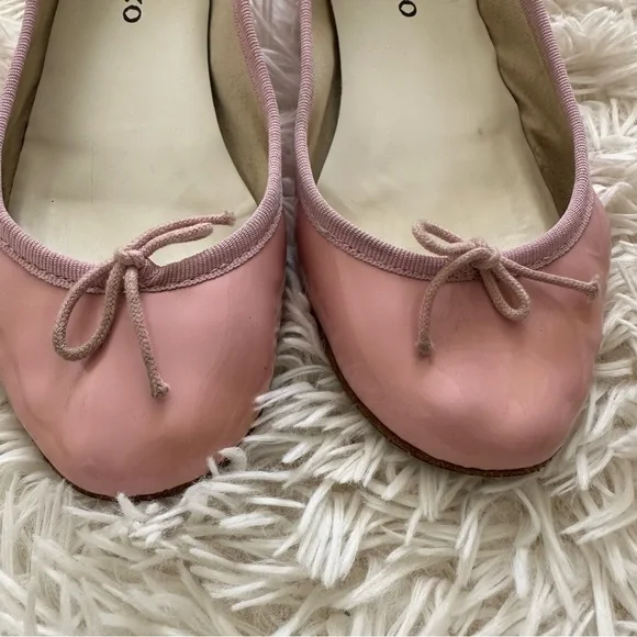 Repetto Camille Ballet Patent Leather Slip On Heel Flats Pink Size 38.5